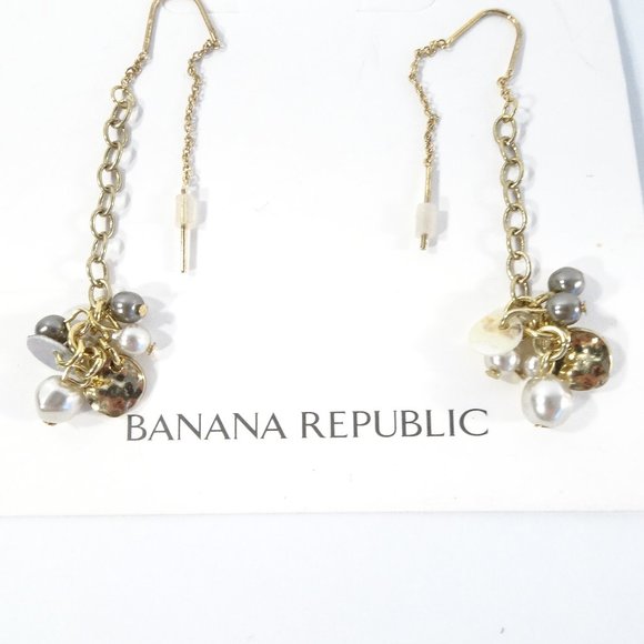 Banana Republic Metallic Bead Drop Threader Earrings NWT 45 - Picture 1 of 7